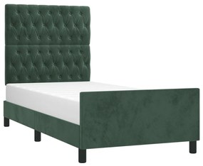 Estrutura de cama sem colchão 100x200 cm veludo verde-escuro