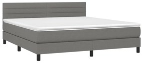 Cama box spring c/ colchão e LED 180x200 cm tecido cinza-escuro