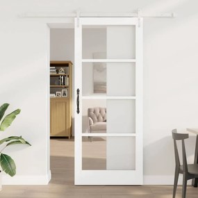 Conjunto de Porta Deslizante vidaXL com Kit de Hardware Branco 86x211 cm Madeira Sólida de Pinus