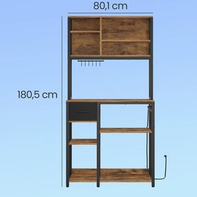 Armário de cozinha com tomadas 40 x 80 x 180,4 cm com prateleira para micro-ondas castanho-preto