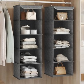 Conjunto de 2 organizadores suspensos 30 x 30 x 90 cm para guarda roupa cinzentos