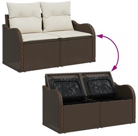 Conjunto de Sofá Jardim de 7 Peças com Almofadas Castanho Rattan Poly,