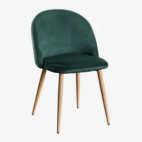 Pack De 2 Cadeiras De Jantar Estofadas Em Veludo Kana Verde Selva & Madeira Natural - Sklum