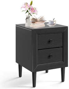 Mesa de cabeceira retrô multifuncional de 2 peças com 2 gavetas - preta
