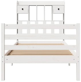 Cama com estante sem colchão 100x200 cm pinho maciço branco