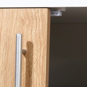 HOMCOM Aparador de Cozinha com 4 Portas Prateleiras Ajustáveis e Pés Metalicos Móvel Auxiliar Moderno para Sala de Estar Sala de Jantar 147,2x40,5x76,2cm Natural e Branco