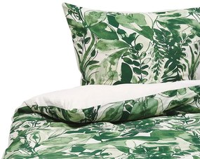 Conjunto de capa de edredão em algodão acetinado verde e branco 135 x 200 cm GREENWOOD Beliani