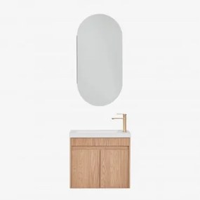 Conjunto De Móvel De Casa De Banho Suspenso Em Madeira Com Lavatório Integrado Narek Castanho Fresno & Ovalado Com Armazenamento 45x90 Cm - Sklum