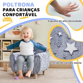 Poltrona para Crianças com Desenho de Estrelas que Brilham no Escuro Tecido Suave de Veludo 55x40x55 cm Cinzento