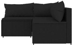 3 pcs conjunto lounge de jardim c/ almofadões vime PE preto