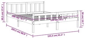 Estrutura cama c/ cabeceira 150x200cm pinho maciço castanho-mel