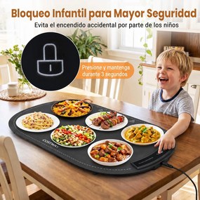 Tapete Aquecedor de Alimentos Dobrável, 59 x 40 cm, 3 Níveis de Temperatura, Cinzento