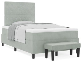 Cama Box Spring com Colchão e Banco Cinza Claro 120x200 cm Veludo