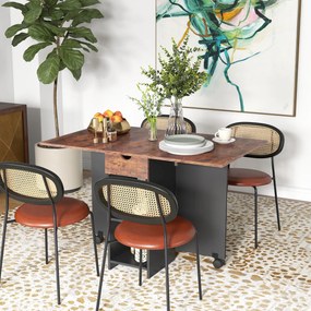 Mesa de Cozinha Dobrável com Rodas Laterais Rebatíveis Gaveta e Prateleiras para 2-4 Pessoas 120x72x75 cm Castanho rústico e preto