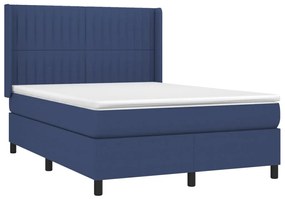 Cama box spring c/ colchão e LED 140x200 cm tecido azul