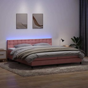 vidaXL Cama box spring c/ colchão e LED 180x210 cm veludo Rosa