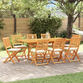 Cadeiras de Jardim Dobráveis vidaXL com Almofada Branca 8pcs em Madeir