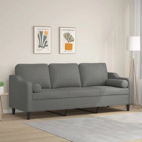 3153040 vidaXL Sofá 3 lugares + almofadas/almofadões 210cm tecido cinza-escuro