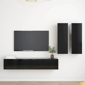 vidaXL 4 pcs conjunto de móveis de TV derivados de madeira preto