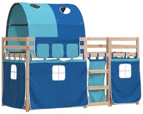 Beliche com cortinas 90x200 cm madeira de pinho maciça azul