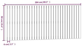 Cabeceira de parede 204x3x90 cm madeira de pinho maciça preto