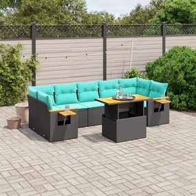 vidaXL 8 pcs conjunto de sofás p/ jardim c/ almofadões vime PE preto