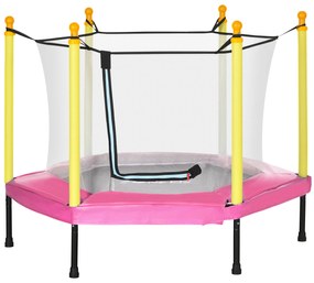 ZONEKIZ Trampolim para Crianças 95x85 cm com Rede de Segurança trampolim Infantil para Crianças de 3-6 Anos 122x122x97 cm Rosa | Aosom Portugal
