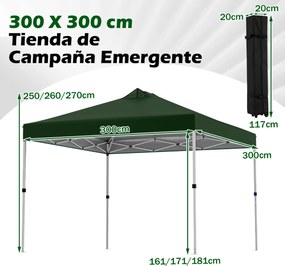 Tenda dobrável 3x3 m com 4 x Sacos de areia de montagem instantânea com 1 botão campismo, feiras, eventos e Saco com rodas Verde