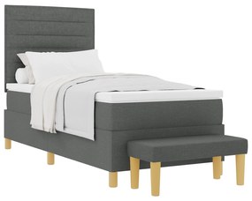 Cama Box Spring com Colchão e Banco Cinza Escuro 90x200 cm Tecido