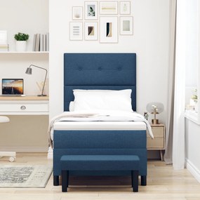 Cama Box Spring com Colchão e Banco Azul 90x200 cm Tecido