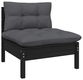 3 pcs conjunto lounge jardim c/ almofadões pinho maciço preto