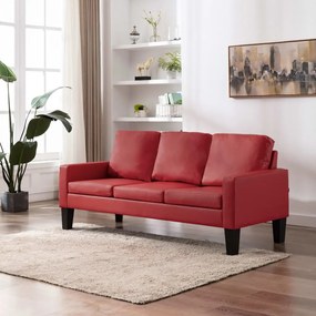 Sofá de 3 lugares couro artificial vermelho