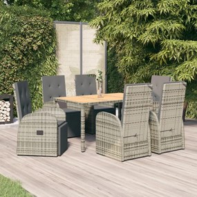 vidaXL 7 pcs conjunto de jantar p/ jardim c/ almofadões vime PE cinza