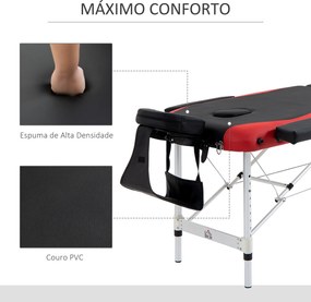 Marquesa Mesa de Massagem Dobrável e Portátil com Altura Ajustável e Apoio para a Cabeça 180x60x62-82 cm Vermelho e Preto