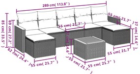 8 pcs conjunto sofás de jardim com almofadões vime PE preto