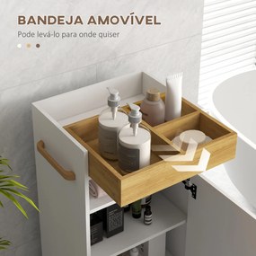 Armário Casa de Banho Moderno com Prateleiras Ajustáveis Armário Bandeja Amovível e Rodas 40x30x88 cm Branco e Carvalho