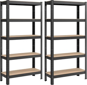 Conjunto de estantes metálicas para garagem com 5 prateleiras. | SONGMICS | 150 x 75 x 30 cm | preto | GLR030B22.