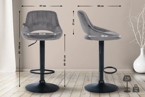 Banco alto Milet em veludo com estrutura preta 85-106 x 47 x 48 cm Cinzento