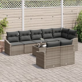 Conjunto de Jantar de Jardim de 8 Peças com Almofadas Preto Polyrattan