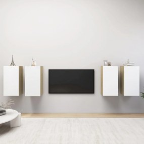 vidaXL Móveis de TV 4 pcs derivados de madeira branco/carvalho sonoma