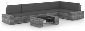 6 pcs conjunto lounge de jardim c/ almofadões vime PE cinzento