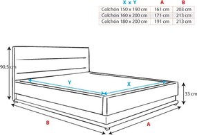 Cama Hidráulica com Arrumação "Naomi" - 150x190 cm - Preto - Polipele