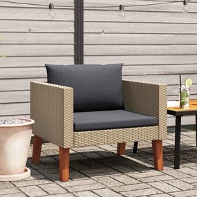 vidaXL Sofá de jardim individual com almofadões vime PE bege