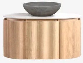 Conjunto De Móvel De Casa De Banho Suspenso 90x50 Cm Em Madeira Carsone Madeira Natural & Sem Unidade Auxiliar & Cimento Cinzento Redondo - Sklum