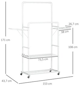 HOMCOM Charriot de Roupa com Rodas Charriot Verical de Aço com 2 Later