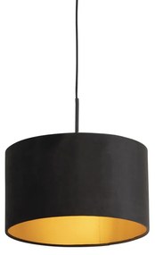 Candeeiro de suspensão com abajur de veludo preto com dourado 35 cm - Combi Clássico / Antigo