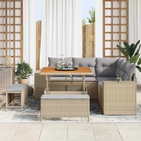 Conjunto de Sofá de Jardim vidaXL de 8 Peças com Almofadas Bege Rattan