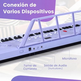 Teclado de piano portátil de 61 teclas com suporte para partituras, microfone, autocolantes de notas e bolsa - 58 x 18 x 5 cm - Roxo