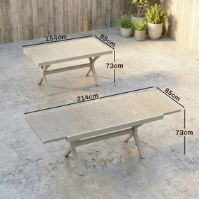 Mesa de Jardim Extensível (CADEIRAS NÃO INCLUIDAS) para 8-10 Pessoas em Alumínio e Aço 154/214x85x73 cm Cinza