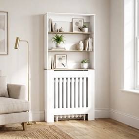 Cobertura para Radiadores em Ripas com 3 Prateleiras, Cobertura de Radiador Moderna em MDF para Sala de Estar, 78x19x165 cm, Branco